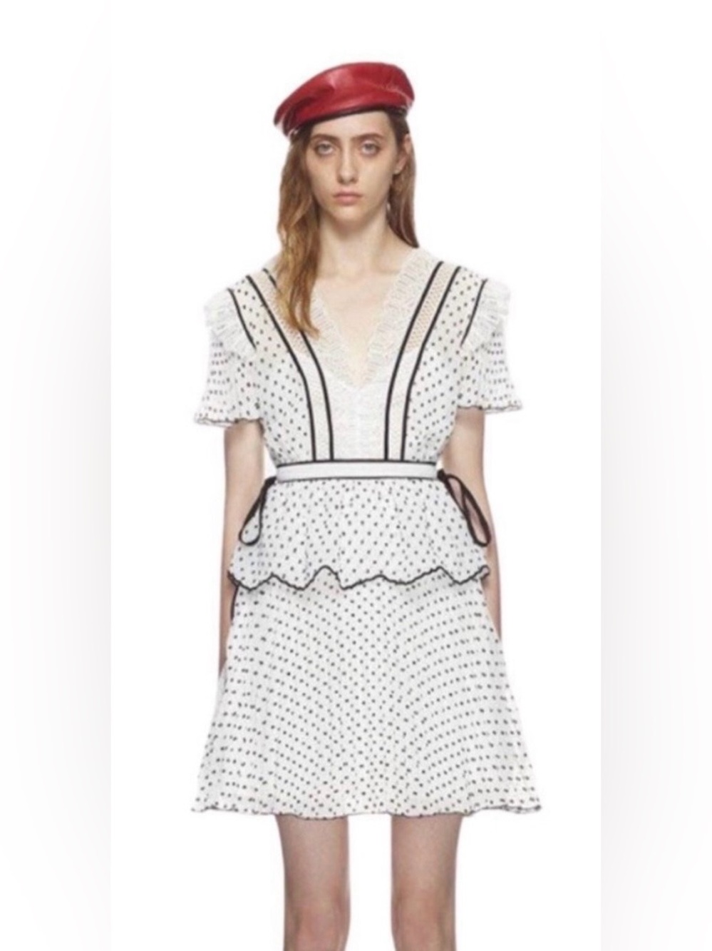 Self-Portrait White Mini Dress with Black Polka Dots and Trim, US8 - Picture 5 of 14